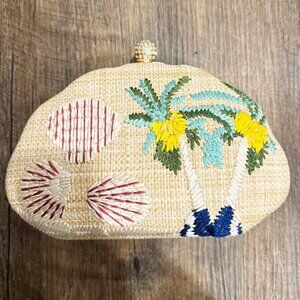 d'margeaux Palm Tree Shell Straw Handbag Purse Short Bead Handle Chain Crossbody
